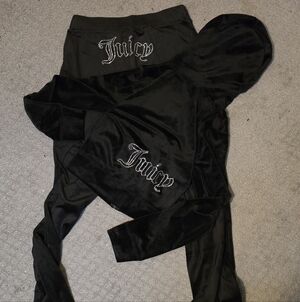 Nwt Juicy Couture Black Velour Zip-Up Hoodie Track Pant Set Suit Medium Y2k